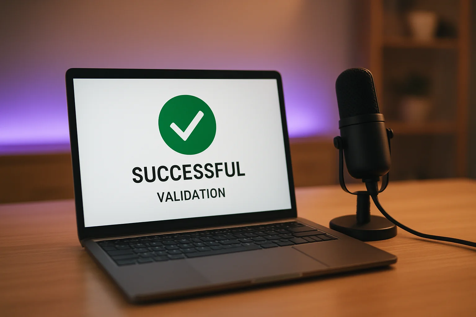 Laptop screen showing successful RSS feed validation with green checkmark