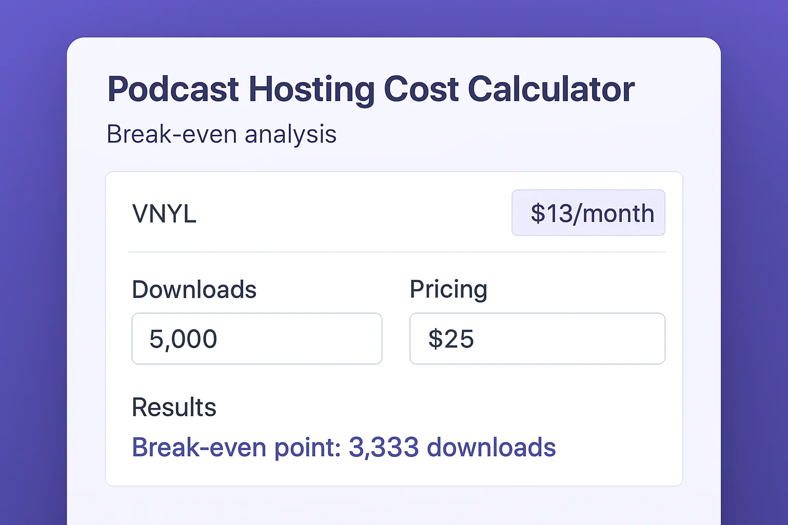 Modern minimalist podcast hosting dashboard with clean analytics interface, migration success indicators with smooth flowing arrows and green checkmarks, purple accent colors matching VNYL brand, professional clean aesthetic, data visualization showing growth, wide format, represents easy platform migration and modern simplicity