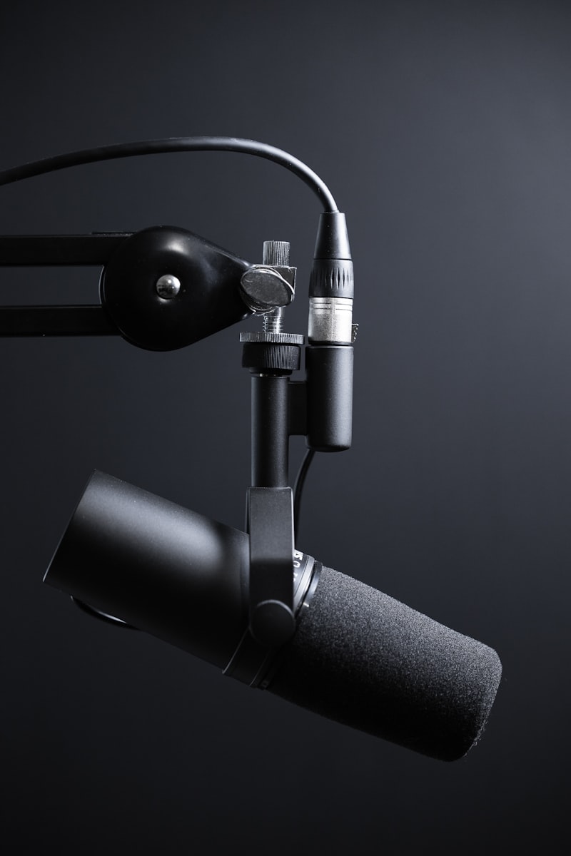 Professional podcast recording studio with vintage microphone