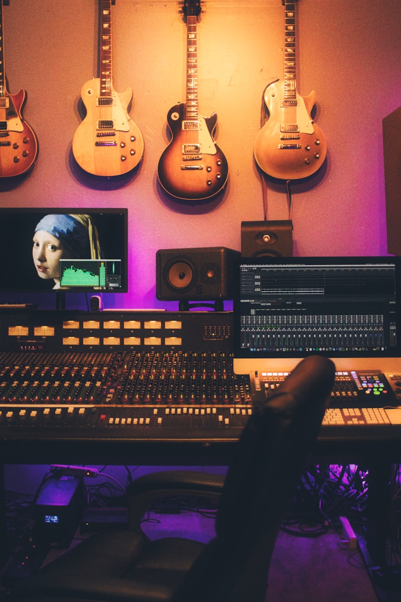 Podcast host recording with studio headphones and pop filter